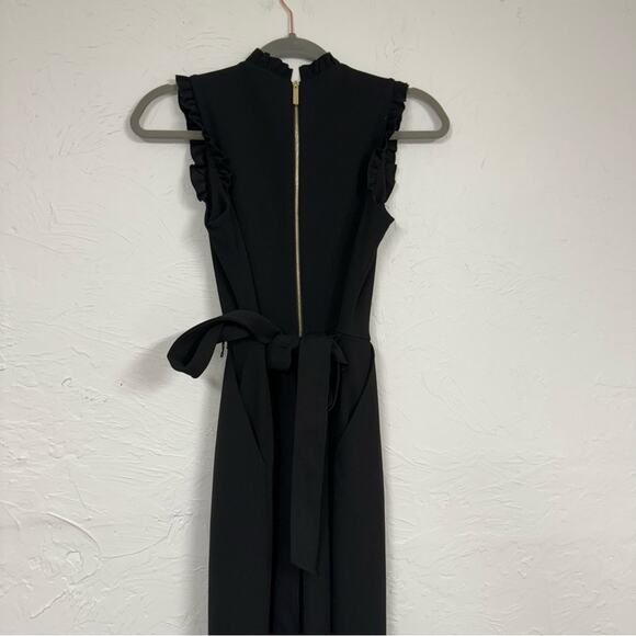 Andrew Marc Black Wide Leg Ruffled Jumpsuit Womens 4 Cropped Style - Picture 8 of 9